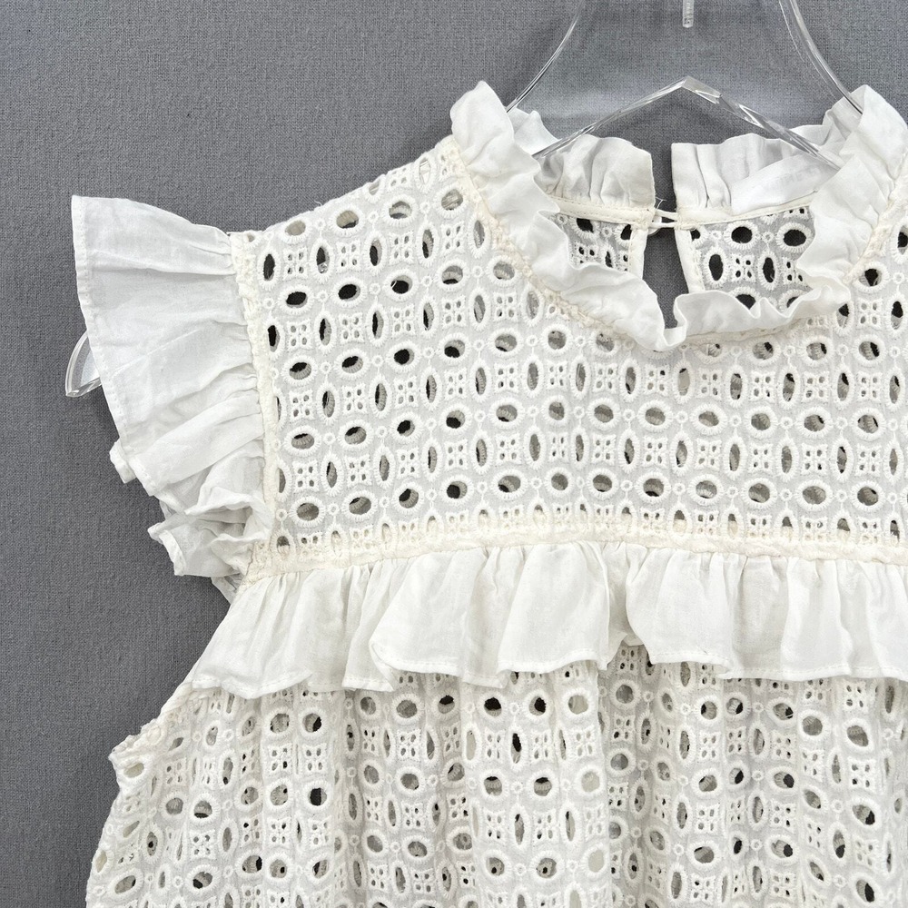 ANINE BING Top Women XS Cream White Eyelet Ruffle Sleeveless Boho Embroidered - Picture 6 of 16